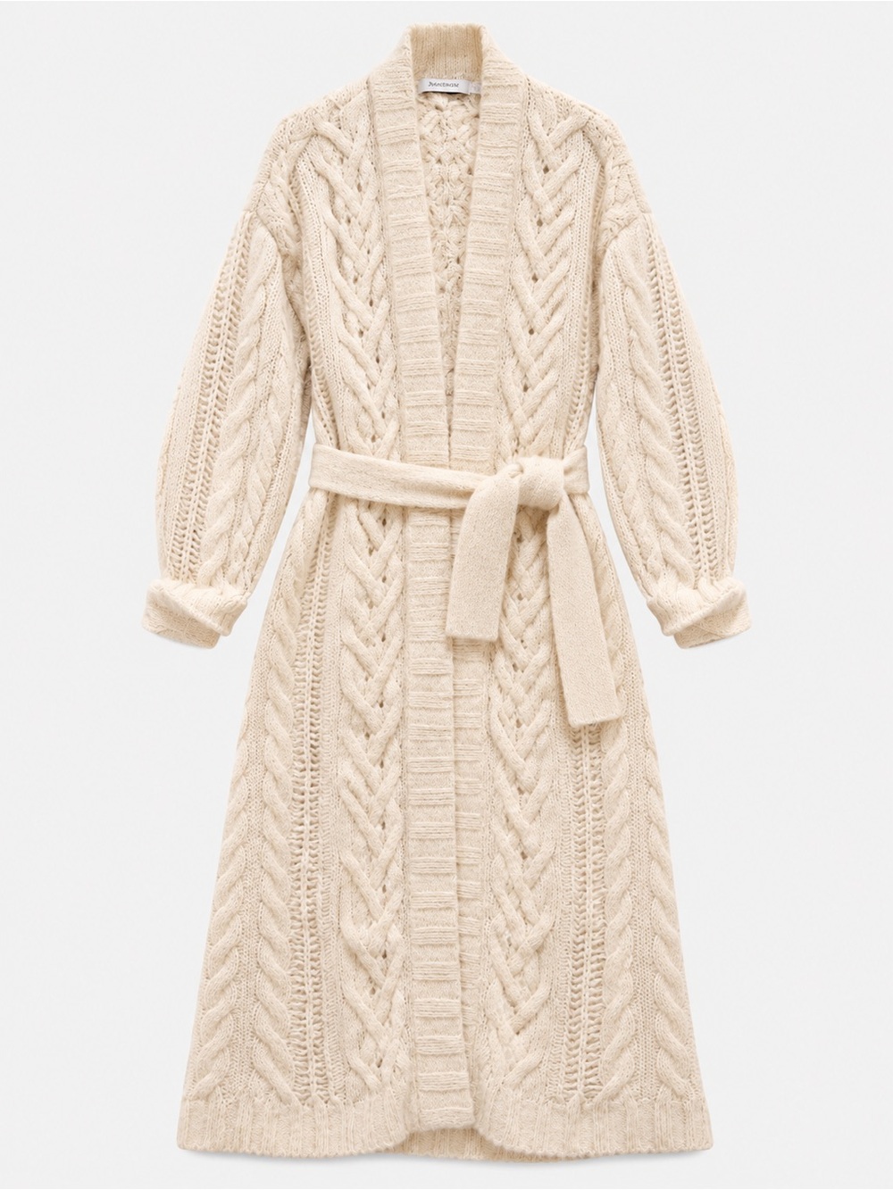 NAADAM Ivory Cashmere Merino Wool Cable Knit Long Belted Cardigan Size L - Picture 2 of 13